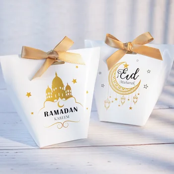 10PCS Eid Mubarak Dhuratë Kuti Ramadan Kareem Bronzing Dekor Karamele me Çokollatë Çanta Ramadan Mubarak Musliman Islame në Shtëpi Partisë Furnizime