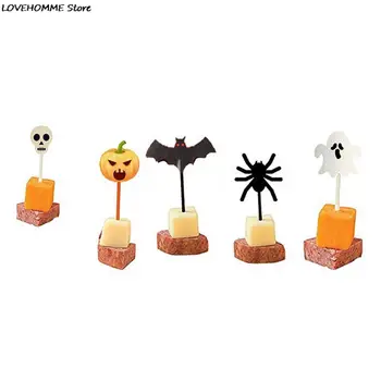 10Pcs/Set Halloween Cartoon Tortë Ëmbëlsirë Marr kruese dhëmbësh Drekë të Marr Fëmijët Fruta Pirun Ushqimit Pirun Bento Dreka Partisë Dekorimin