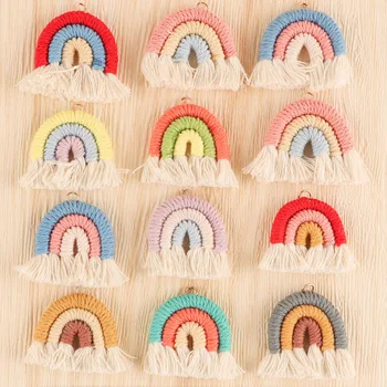 20/50/100Pcs punuar me dorë të Endura Pambuku Litar Rainbow Tassels Bead Boho Stil Pendants Rainbow Keychain Bizhuteri Bërë Pajisje