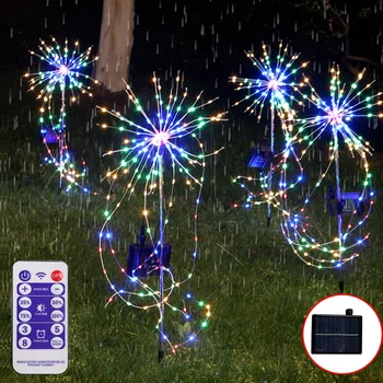 200 ÇUAR në Natyrë Firework Dritat e Energjisë Diellore Luleradhiqe Fishekzjarre Llambë Flash Varg Dritë për Kopsht Lëndinë Peizazh Xmas Dritat ST