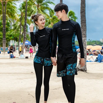 2023 Mëngë Të Gjata Çift Shfletoj Kostum Skuqje Të Ruajmë Gratë E Ngurta 3 Copë Rroba Banje Legging Swimwear Surfing Kostum Banje Kostum