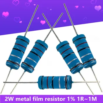 20Pcs/Short 1% në Pesë Ngjyra Unazë Resistors 2W Metalike Film Rezistencë 1R~2.2 M Saktësi të Lartë Om Rezistencës 220 1K 1.5 K 2.2 K 100K 470K