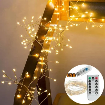 3/5 Metra Tela Bakri 100/200 String LED Dritat Firecracker Zanash Kurorë të Lehta për Krishtlindje Dritare e Dasmës Partisë USB Operuar