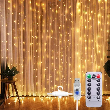 3M UDHËHEQUR USB Perde Zanash Dritat e Krishtlindjeve Kurorë Dritat LED Dritat Varg e Partisë Shtëpi me Kopsht e Dasmës Xmas Dekor Dropship