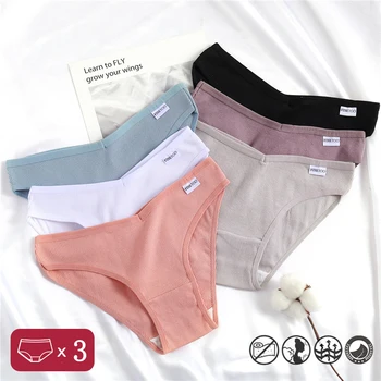 3PCS/Set Pambuku Brekë Femra Underpants Brekë Sexy për Gratë Shkresat e Brendshme Plus Size Pantys të Ngurta me Ngjyra të Brendshme M-4XL