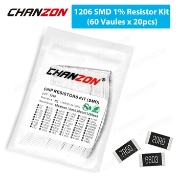 60 Vlerat e x 20Pcs SMD 1206 Resistors Assorted Set 1200 Cope 0ohm - 10M Om 1/4W Vat 1% Saktësi të Lartë të të Filmit Chip Rezistencës Kit