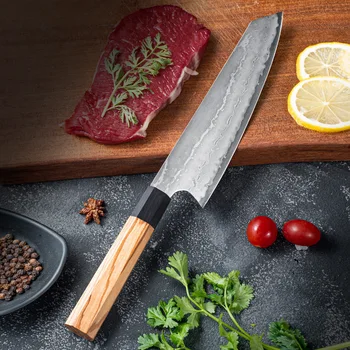 8 Inç Kiritsuke Thikë Ulliri Druri Të Trajtojë Damask Teh Çeliku Chef Hanxharin Presje Në Feta Thika Kuzhine Për Prerjen E Perimeve, Mishit