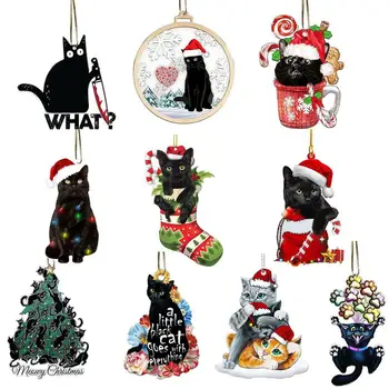Adorable Kotele e Krishtlindjeve Ornament i Poshtër-rezistente 2D Akrilik Cat Varur Pendants Artizanale Për Pemë Dera, Dritarja e Kabinetit Raft 2022