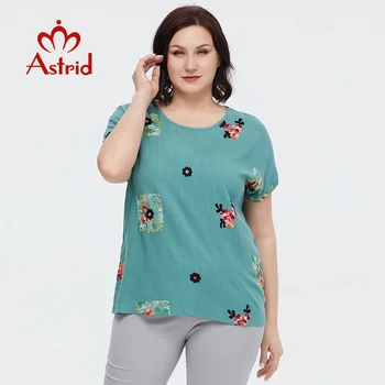 Astrid Verore të Grave T-shirt 2023 Gra të Lartë Pambuku të Tepërt Mëngë të Shkurtra Tee Këmishë Lule Qëndisje Dizajn Femra Veshje