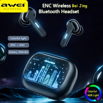 Awei T53 ANC Kufje pa Tel 40dB Zhurmë duke anuluar Bluetooth 5.3 Kufje 4 Mic ENC HD Thirrje TWS Earbuds Latente të Ulët