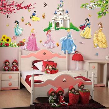 Borë E Bardhë Princesha Kalaja Mur Gjemb Për Vajzat Dhomë Gjumi Dekor Në Shtëpi Diy Cartoon Film Pvc Afresk Je Fëmijët Mur Decal