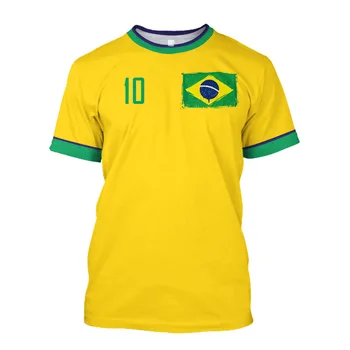 Brazil Jersey Meshkuj T-shirt O-Qafë Tepërt Mëngë të Shkurtra Burrat Veshje 3D Printimi Brazilian Flamurin Përzgjedhja e Ekipit të Futbollit Shirt