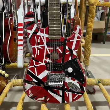 Edward Eddie Van Halen E Rëndë Relike E Kuqe Franken 5150 Kitarë Elektrike Zi E Vija Të Bardha Floyd U Rrit Tremolo Urë Diagonale Kamionçinë
