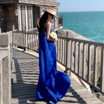 Femra të REJA të Lirshme Blu Saten Shqip Fustan Veror 2022 Pistë Elegante të Rastit Drejt Y2k Plazh, Pushime të Partisë Gjatë Natës Vestidos