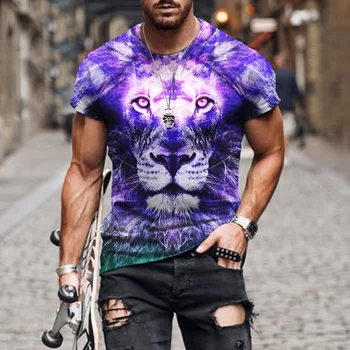 Funny Tigër Shtypjen T Shirt Për Meshkujt Modës 3D Kafshëve Grafike T-Shirts Trend Harajuku Mëngë të Shkurtra në Krye të Rastit O-qafe Triko