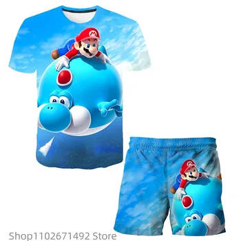 Fëmijët Super Mario bros Tshirt 2 copa Burrat e Vendosur Verore Sportive T-shirt pantallona të shkurtra Vrapim Palestër Djemtë Mëngë të Shkurtra Sportive Rastësor