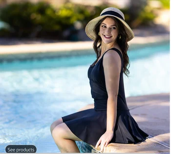 Gratë Tankini Plus Size Swimwear 2023 të Shtyjë Deri rroba banje V-qafë të Zezë Lules Një Copë Kostum Banje të Mëdha të Notuar Fustan