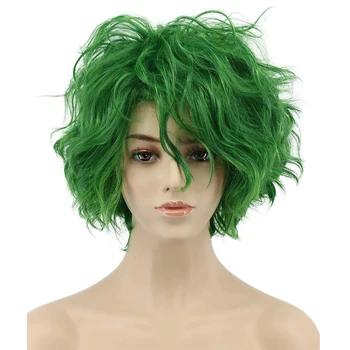 HAIRJOY Sintetike e Flokëve Gratë e Burrat me gëzof të Shkurtër Bob Kaçurrel Gjelbër Parukë Cosplay Anime Wigs