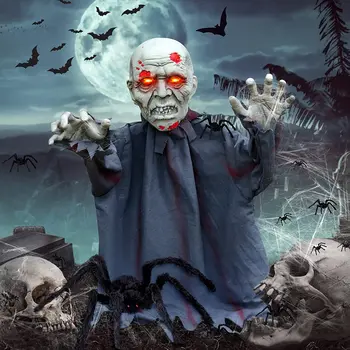 Halloween Outdoor Kopshti Dekorimin Horror Frikshme Kukull Jashtë Halloween Animatronic Lëndinë Kunjit Shkëlqim Sy Të Bërtas Me Zë Ritëm Të Frymës Së