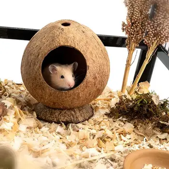 Hamster Shtëpinë Pickim-rezistente Natyrore Kokosit Shell Derr-derr Hamster Strofull Shtëpi Lodër të Vogël të Kafshëve Përtyp Lodra Pet Furnizime