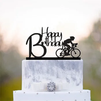 Happy Birthday Cake Topper Druri Akrilik Biçikletë Rrugën Cyclist Tortë Furnizimeve Të Ngasin Një Biçikletë Unike Partisë Tortë Dekor