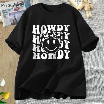 Howdy Yall T Shirt Pambuku Gratë Kauboj Cowgirl Jugore E Perëndimore Tshirt Vend Stil Retro Muzikë Tees Perëndimore Womans Veshje