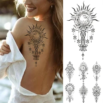 I Papërshkueshëm Nga Uji I Përkohshëm Tatuazh Gjemb Hëna E Dielli Mandala Mehndi Lotus Henna Totem Flash Tatto Gratë Burrat Prapa Artit Trupit Të Rreme Tatuazhet
