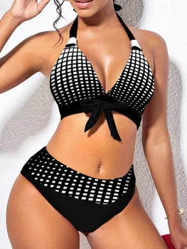 Lak Bikinis 2023 Gratë Shirita Swimwear Të Lartë Bel Të Shtyjë Deri Rroba Banje Femra Beachwear Verës Kravatë Para Banje Kostum Noti