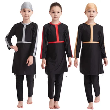 Muslimane Tradicionale Rroba Banje Tre Copa' Kids Burkinis Swimwear 3-12 Vjet Të Modës Vajzat E Lartë Elastike Të Rehatshme Swimwear Vendosur
