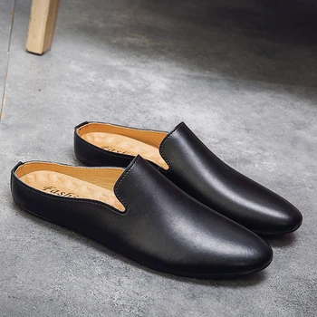 Në natyrë meshkujt lëkure të rehatshme gjysmë këpucë për burra rrëshqitje rrëshqitës markë projektuesi italian mens rastësor këpucë shitje të nxehtë ayakkabi