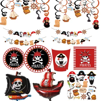 Pirat Temë Tableware Flamurin Tullumbace Dekor Pirat Ditëlindjeje Dekorimin Fëmijët E Baby Dush Djali Ditëlindjen Pirat Partisë Furnizime