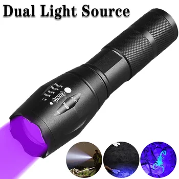 Purple të Bardhë të Dyfishtë Dritë elektrik Dore LED Ultravjollcë Pishtar Zoom Retractable Dore Llambë Fluoreshente Agjent të Zbulimit Dore