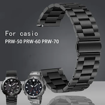 Për Casio PROTREK Ngjitje malore seri PRW-60/PRW-70/PRW-50Y Çelik metalike të shikojnë rrip 23mmBlack argjendi watch band