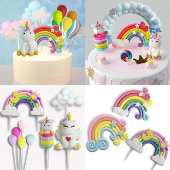 Rainbow Tortë Topper Vallë Buallin Re Vezë Tullumbace Tortë Flamuj Dekor Kids Ditëlindjeje Cupcake Topper Dasmës Vallë Buallin Partisë Furnizime