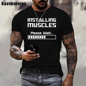 Re Bodybuilding Instalimi Muskujt ju Lutem Prisni Ngarkimit Bar 3D Printimi T-shirt Burra Gra të Verës Modës Rastësor të Tepërt T Shirt