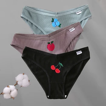 Re Qëndisje të Grave Pambuku pantallona të Shkurtra Sexy Cherry Femra Underpants të Rehatshme të Brendshme Gratë Plus Size Pantys Brendshme M-XXL