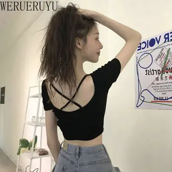 Reja E Zezë Backless T Shirt Grave Të Verës Veshje Sexy Estetike Kulture Të Lartë Mëngë Të Shkurtra Korean Modës Harajuku Bardhë Tshirt 2022