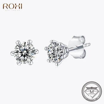 ROXI 0.5/1.0 Karat 5mm Modës Moissanite Ndritshëm Diamanti Stud një palë Vathë Për Gratë e Vërtetë 925 Sterling Silver Dasmës Bizhuteri