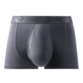 Sexy Mens Brendshme Modale Boksierët pantallona të shkurtra Njeri Antibakterial Latex Bigëzim 3D Qese Underpants të Ngurta Rrjetë Brekë Cueca Calzoncillo