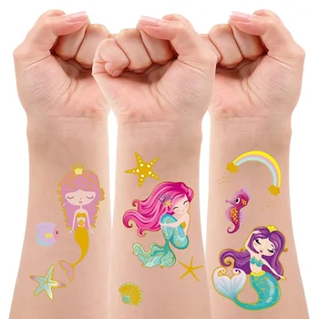 Sirenë Vezullim Tatuazh sirenë ditëlindjeje Favore të Trajtuar Fëmijët Ditëlindjen Sirenë Bishtit për Vajzat Dekorimin e Përkohshme Tatuazh