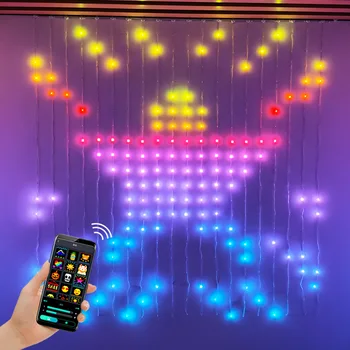 Smart Udhëhequr Perde Dritë Bluetooth App Music Sync DIY Paraqisni Figurën Varg Tekst Ngjyra RGB Peizazh Ndriçim Decorat