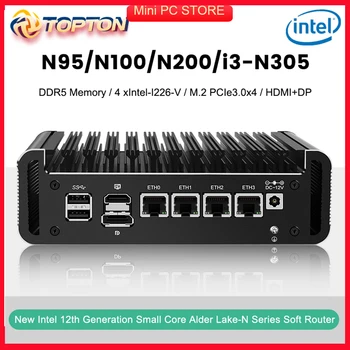 Topton Intel i3 N305 8 Core 4xi226-V 2.5 G Firewall Mini PC Alder Liqenit 12 Zan N200 N100 DDR5 4800MHz Fanless Butë Router Proxmo