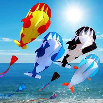 të anijeve të lirë të mëdha të butë qift delfin qift najloni qift linjë animuar kites fluturues inflatable tërhiqni qift fluturues Kitestoys për fëmijët