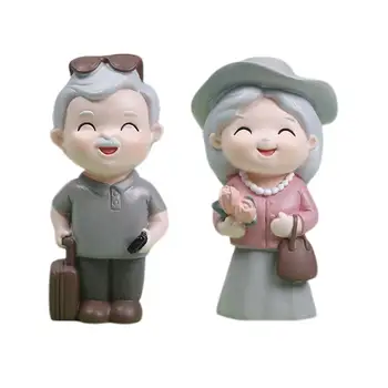 Të dashur të Moshuarit Çift Figurine Tortë Topper Rrëshirë të Artizanatit Stolitë e Udhëtimit të Gjyshërve për Martesë Ditëlindjen Dhomë të Gjallë Kopsht