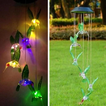 Të reja LED Diellore, të Erës Chime Llambë Hummingbird Era Chime Llambë Varëse Era Chime Dekorative Llambë Ngjyra Ndryshon Llampë Diellore Llambë