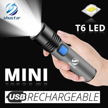 USB Rechargeable LED elektrik Dore Me T6 UDHËHEQUR Ndërtuar-në 1200mAh litium bateri papërshkueshëm nga uji kampe dritë Zoomable Pishtar